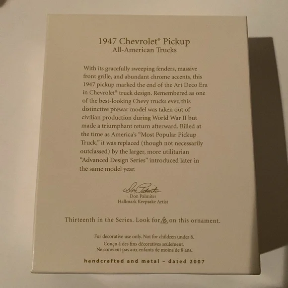 Hallmark 1947 Chevrolet Pick Up All American Trucks GM Christmas Ornament Series - Picture 2 of 2